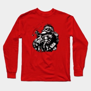 Vintage Style Black Ink Illustration Of Santa Claus Long Sleeve T-Shirt